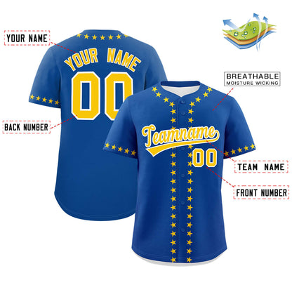 Custom Royal Gold Star Ribbing Authentic Baseball Jersey