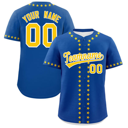 Custom Royal Gold Star Ribbing Authentic Baseball Jersey