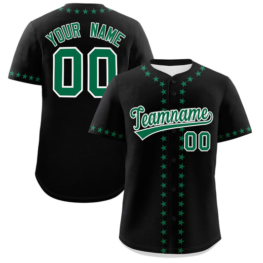 Custom Black Kelly Green Star Ribbing Authentic Baseball Jersey