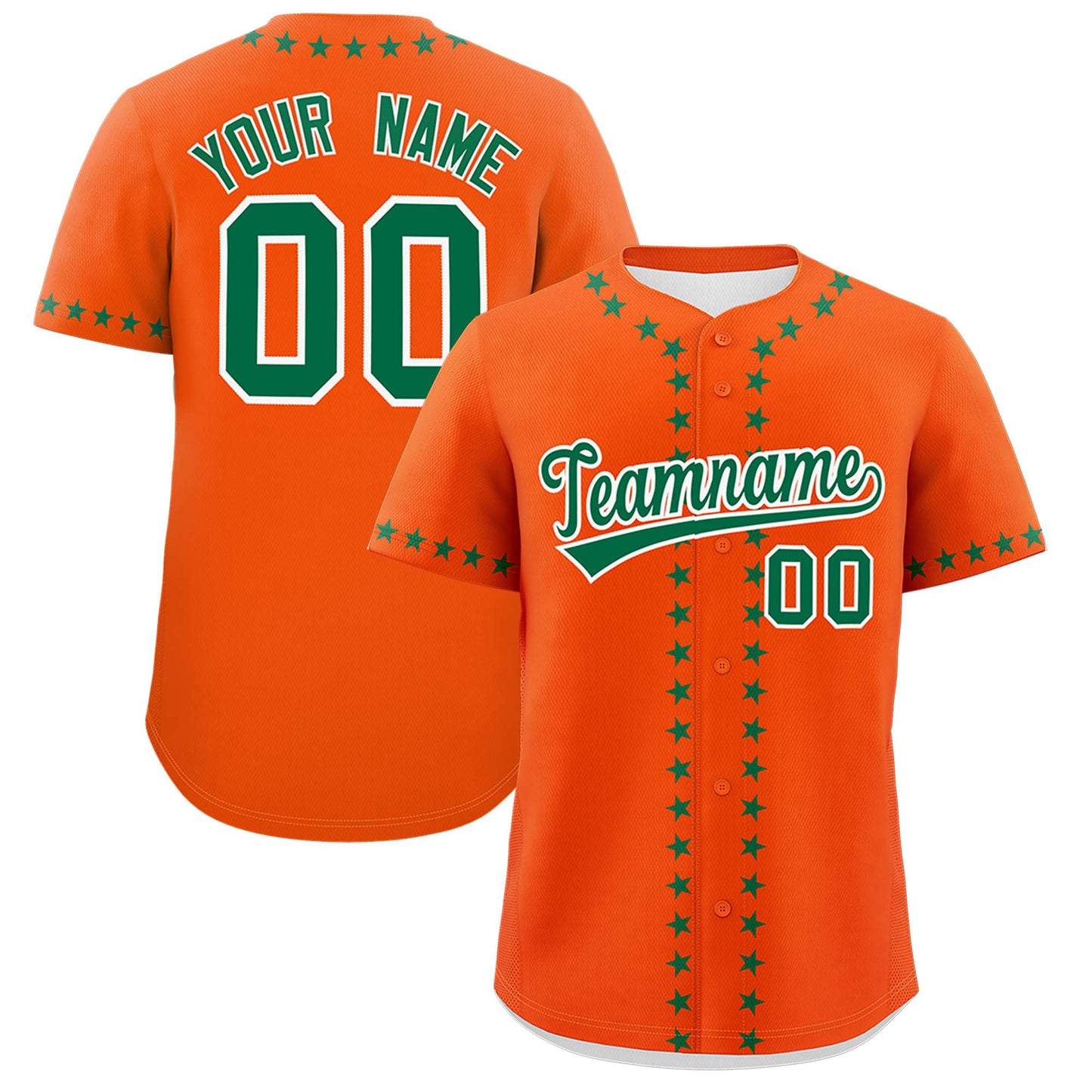 Custom Orange Kelly Green Star Ribbing Authentic Baseball Jersey