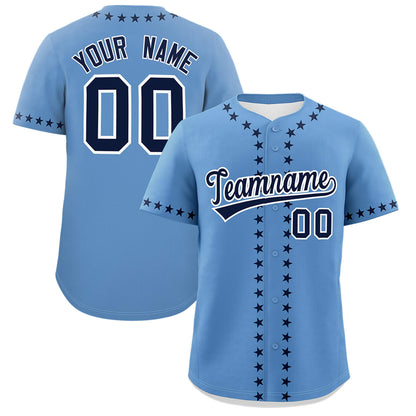 Custom Light Blue Navy Star Ribbing Authentic Baseball Jersey