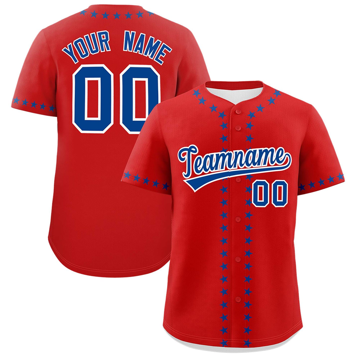 Custom Red Royal Star Ribbing Authentic Baseball Jersey