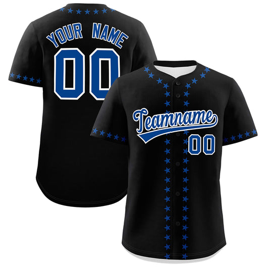 Custom Black Royal Star Ribbing Authentic Baseball Jersey