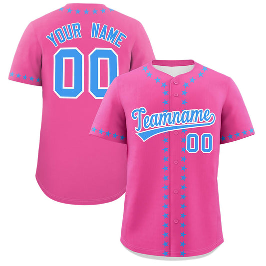 Custom Pink Powder Blue Star Ribbing Authentic Baseball Jersey