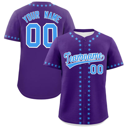 Custom Purple Powder Blue Star Ribbing Authentic Baseball Jersey