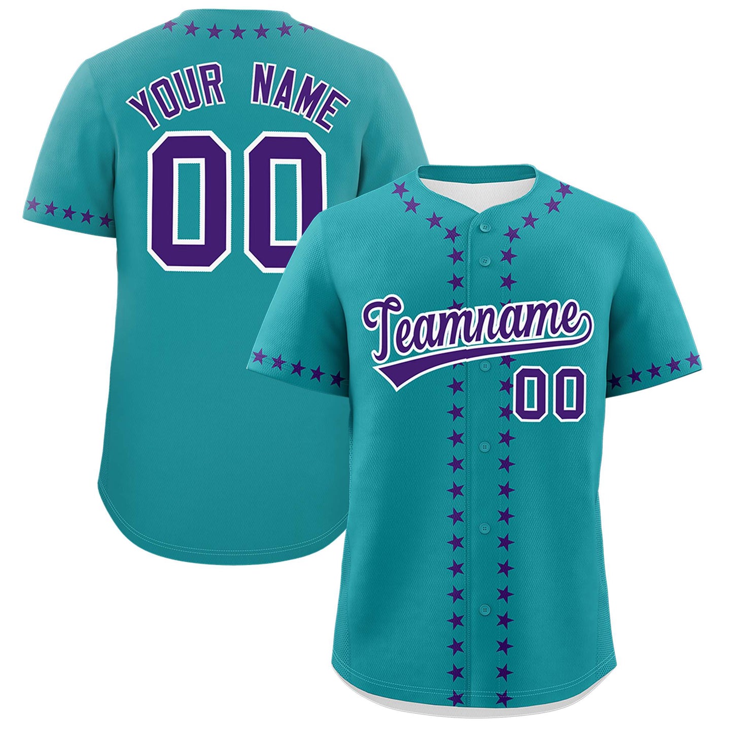 Custom Teal Purple Star Ribbing Authentic Baseball Jersey