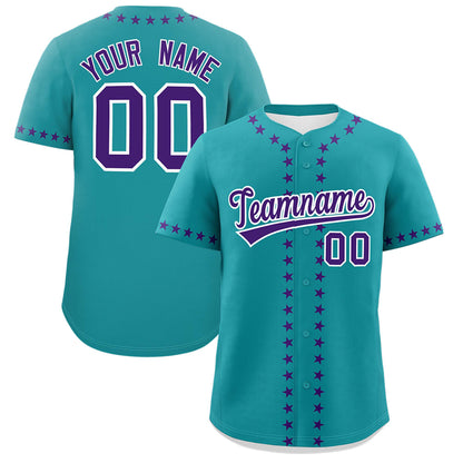 Custom Teal Purple Star Ribbing Authentic Baseball Jersey