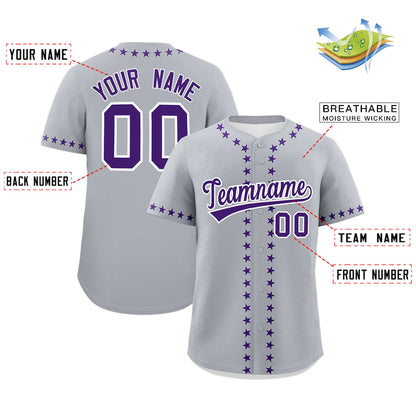 Custom Gray Purple Star Ribbing Authentic Baseball Jersey