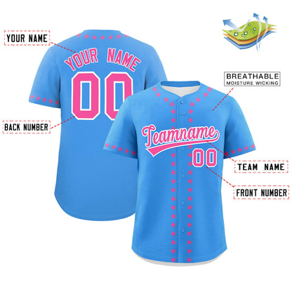 Custom Powder Blue Pink Star Ribbing Authentic Baseball Jersey