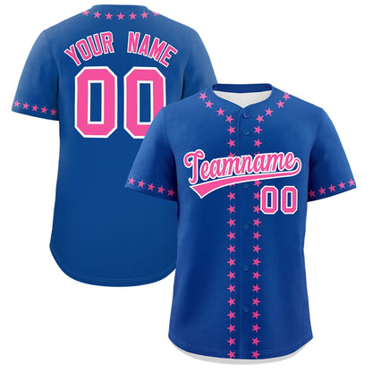 Custom Royal Pink Star Ribbing Authentic Baseball Jersey