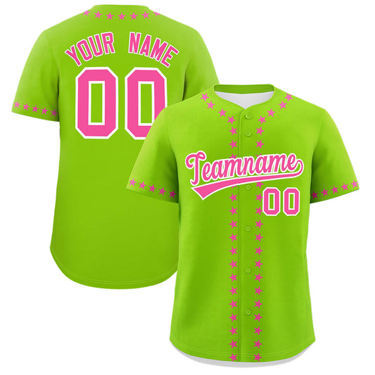 Custom Neon Green Pink Star Ribbing Authentic Baseball Jersey