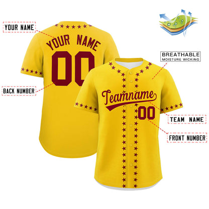 Custom Gold Crimson Star Ribbing Authentic Baseball Jersey