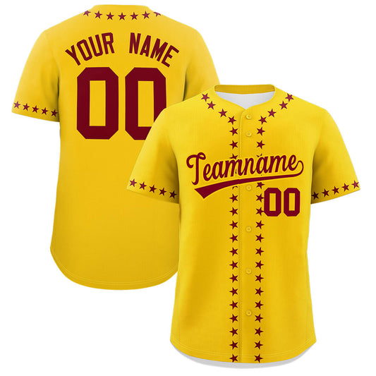 Custom Gold Crimson Star Ribbing Authentic Baseball Jersey