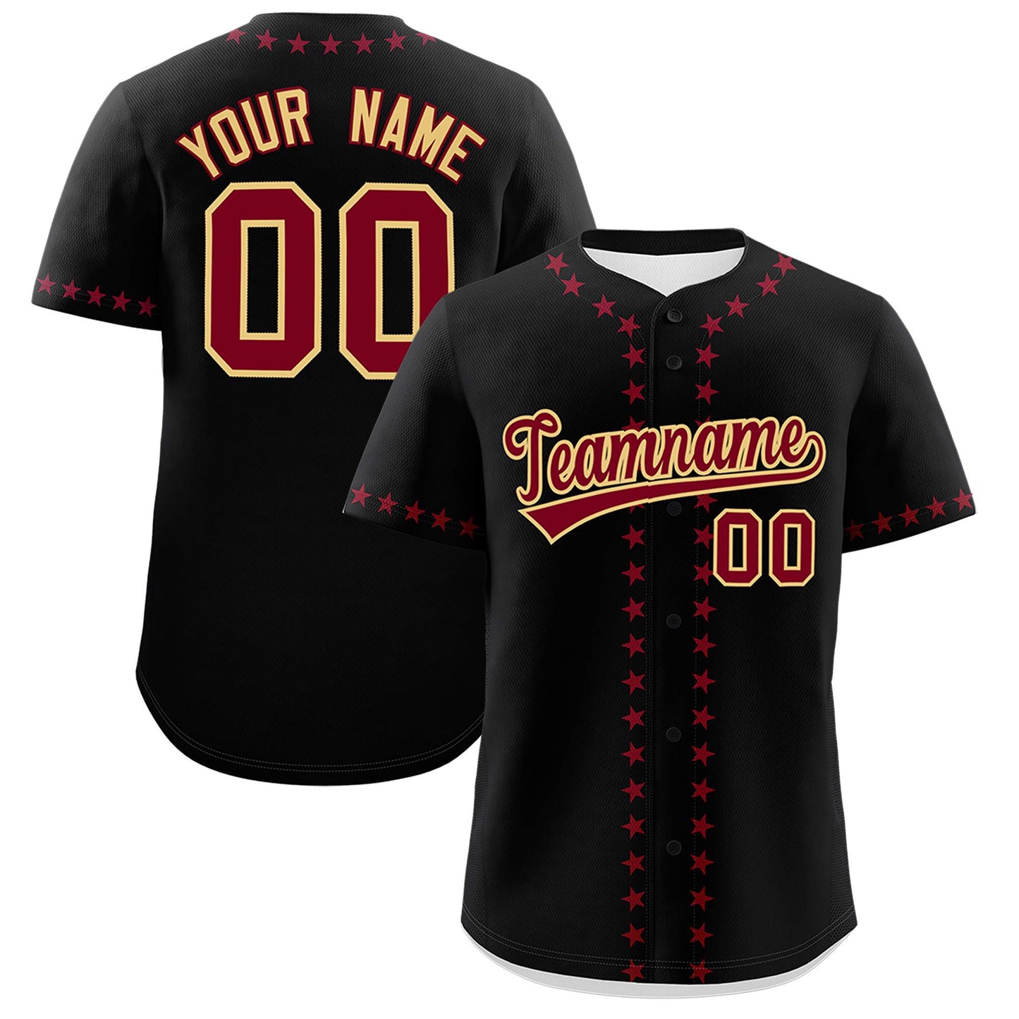 Custom Black Crimson Star Ribbing Authentic Baseball Jersey