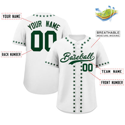 Custom White Green Star Ribbing Authentic Baseball Jersey