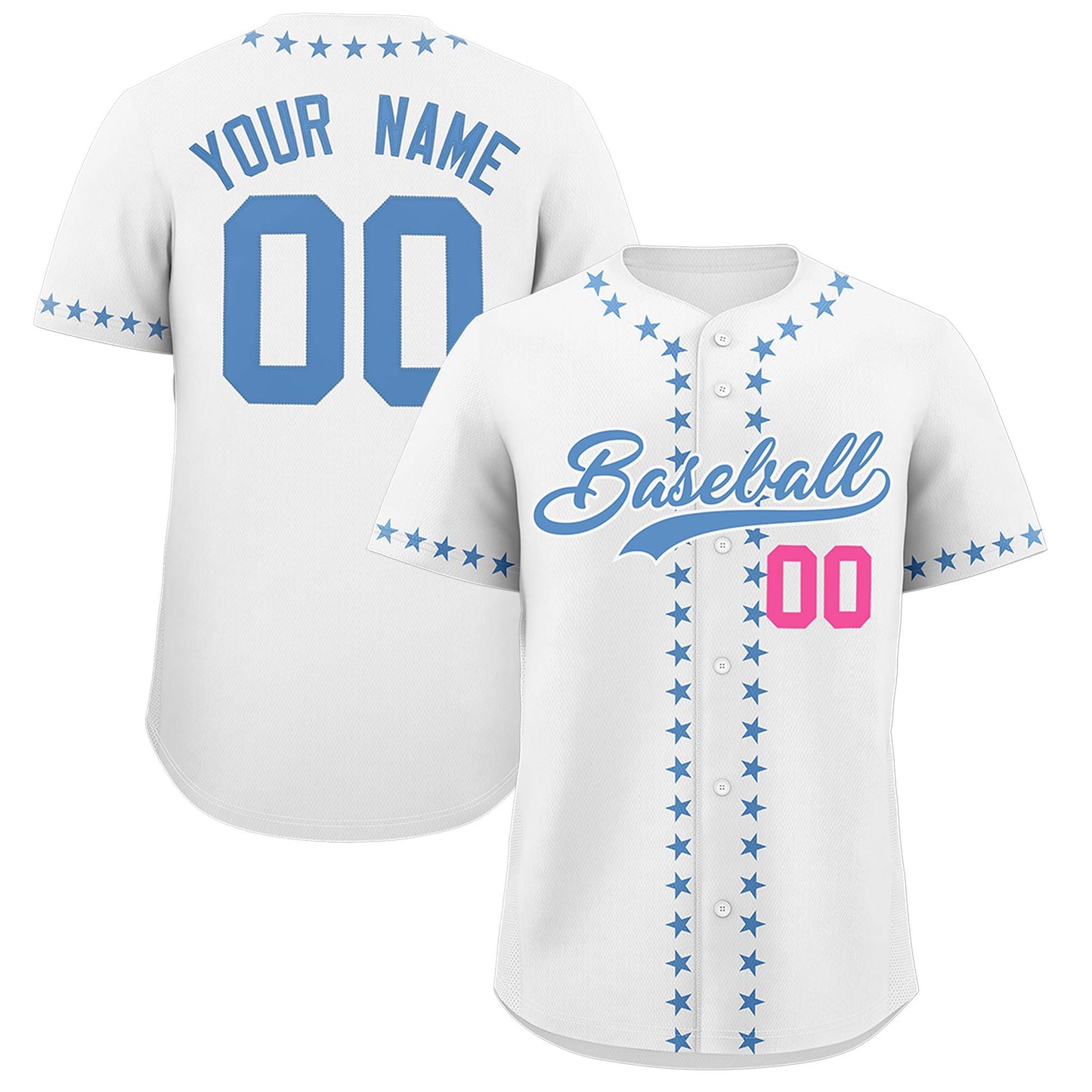 Custom White Light Blue Star Ribbing Authentic Baseball Jersey