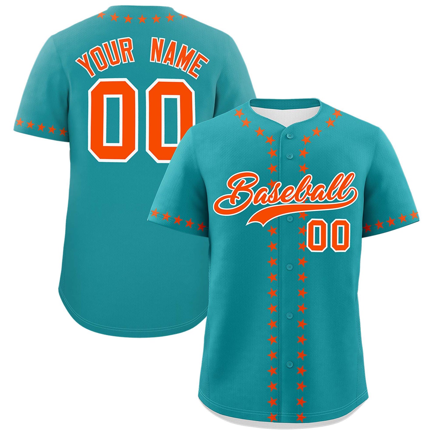 Custom Aqua Orange Star Ribbing Authentic Baseball Jersey