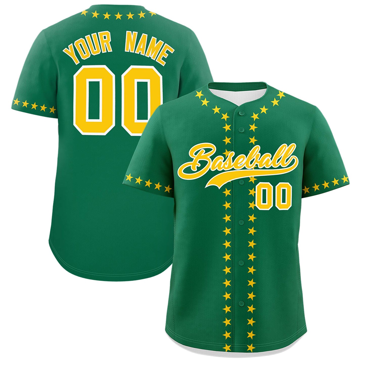 Custom Kelly Green Gold Star Ribbing Authentic Baseball Jersey