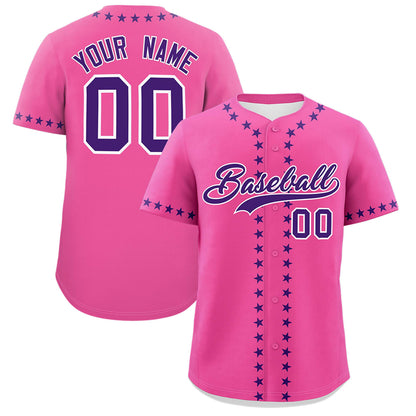 Custom Pink Purple Star Ribbing Authentic Baseball Jersey