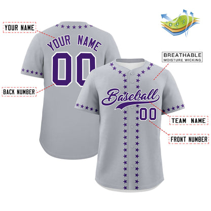 Custom Gray Purple Star Ribbing Authentic Baseball Jersey