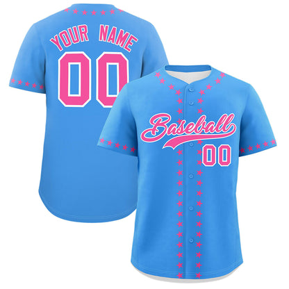 Custom Powder Blue Pink Star Ribbing Authentic Baseball Jersey