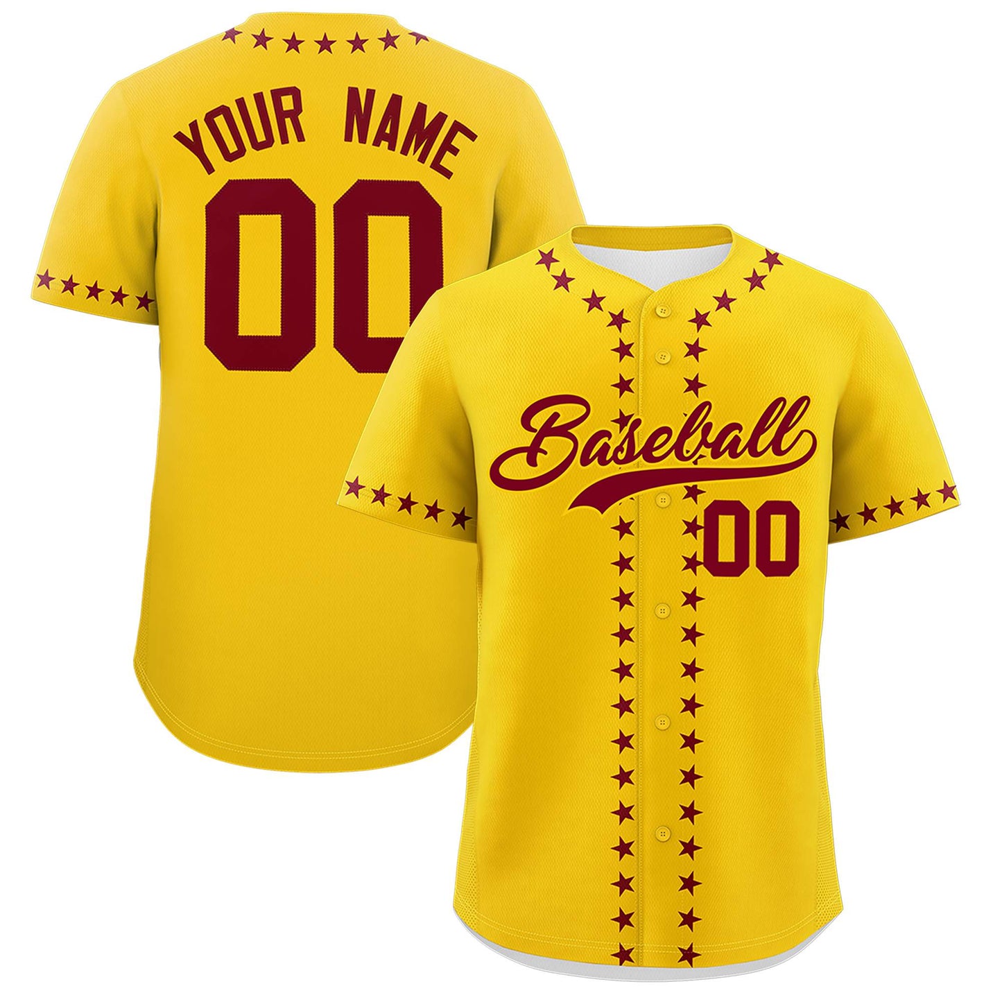 Custom Gold Crimson Star Ribbing Authentic Baseball Jersey