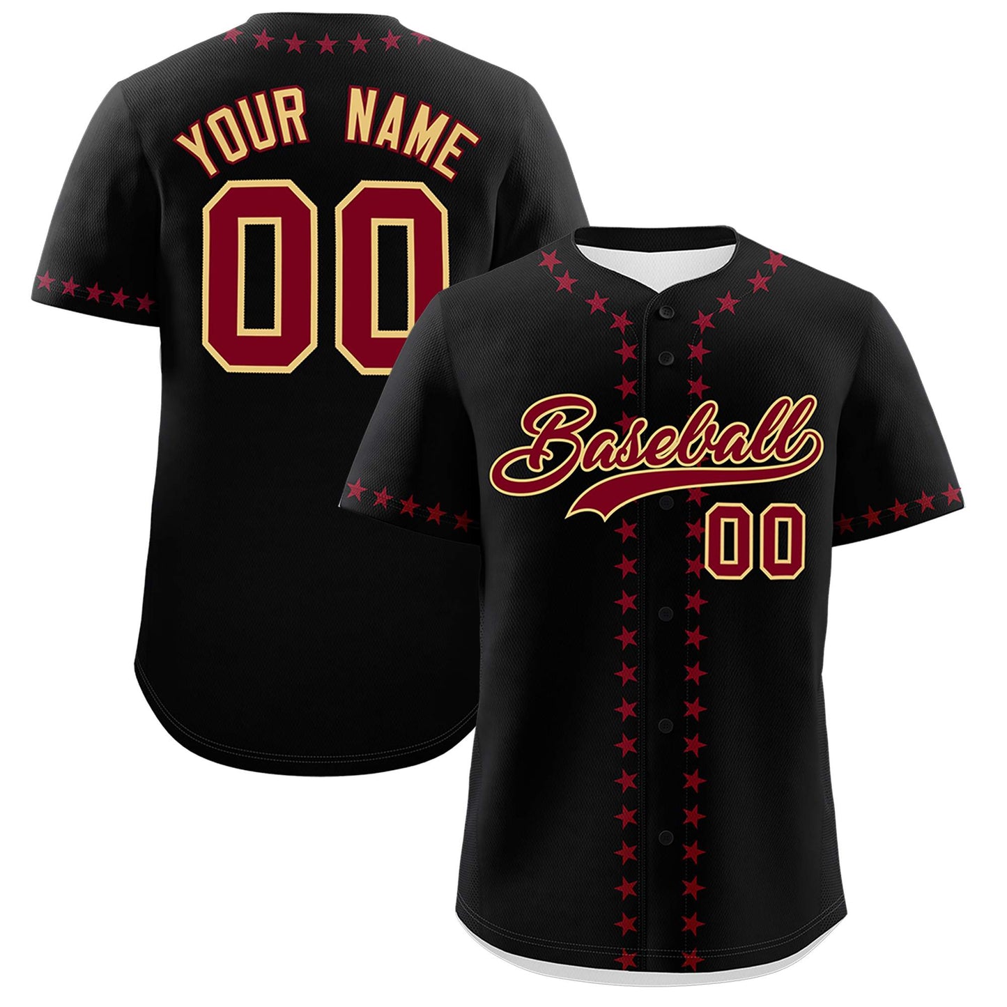 Custom Black Crimson Star Ribbing Authentic Baseball Jersey