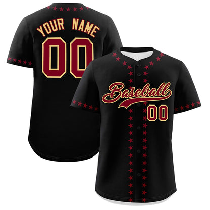 Custom Black Crimson Star Ribbing Authentic Baseball Jersey