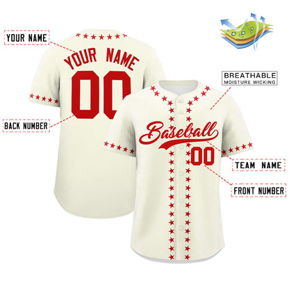 Custom Cream Red Star Ribbing Authentic Baseball Jersey