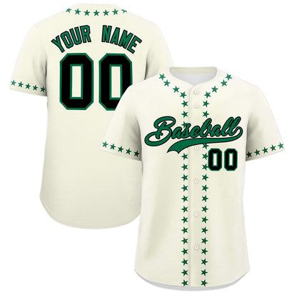 Custom Cream Kelly Green Star Ribbing Authentic Baseball Jersey