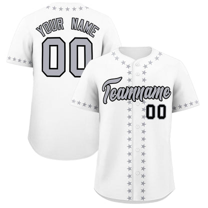 Custom White Gray Star Ribbing Authentic Baseball Jersey