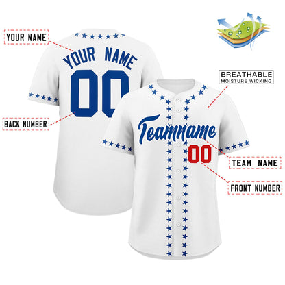 Custom White Royal Star Ribbing Authentic Baseball Jersey