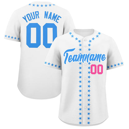 Custom White Powder Blue Star Ribbing Authentic Baseball Jersey