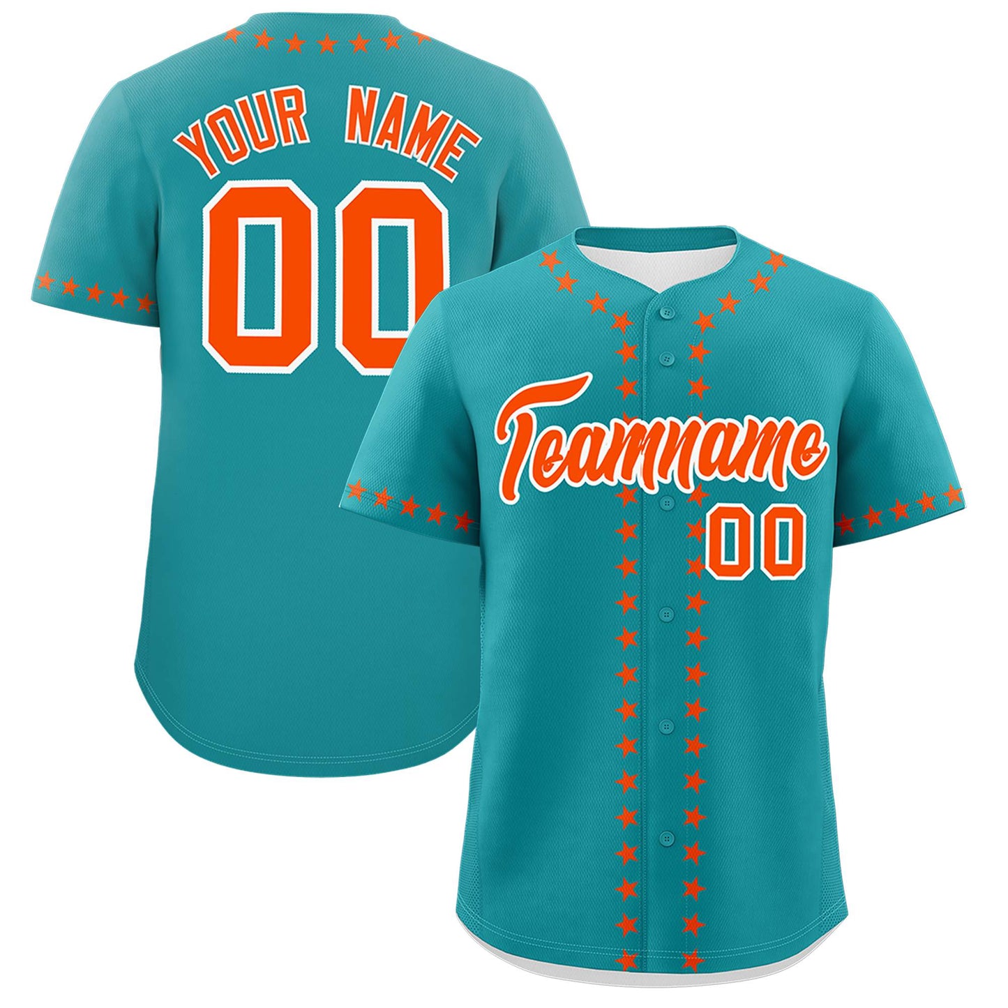 Custom Aqua Orange Star Ribbing Authentic Baseball Jersey