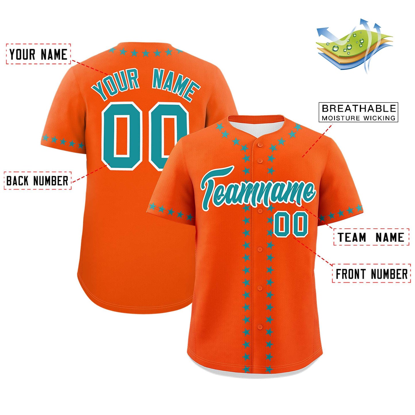 Custom Orange Aqua Star Ribbing Authentic Baseball Jersey