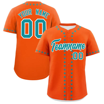 Custom Orange Aqua Star Ribbing Authentic Baseball Jersey