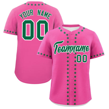 Custom Pink Kelly Green Star Ribbing Authentic Baseball Jersey