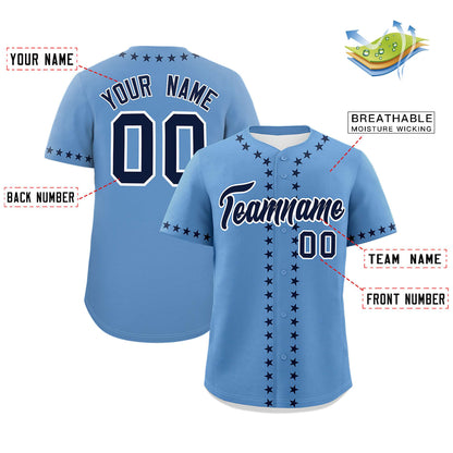 Custom Light Blue Navy Star Ribbing Authentic Baseball Jersey