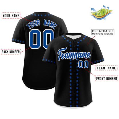 Custom Black Royal Star Ribbing Authentic Baseball Jersey