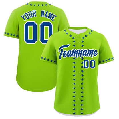 Custom Neon Green Royal Star Ribbing Authentic Baseball Jersey