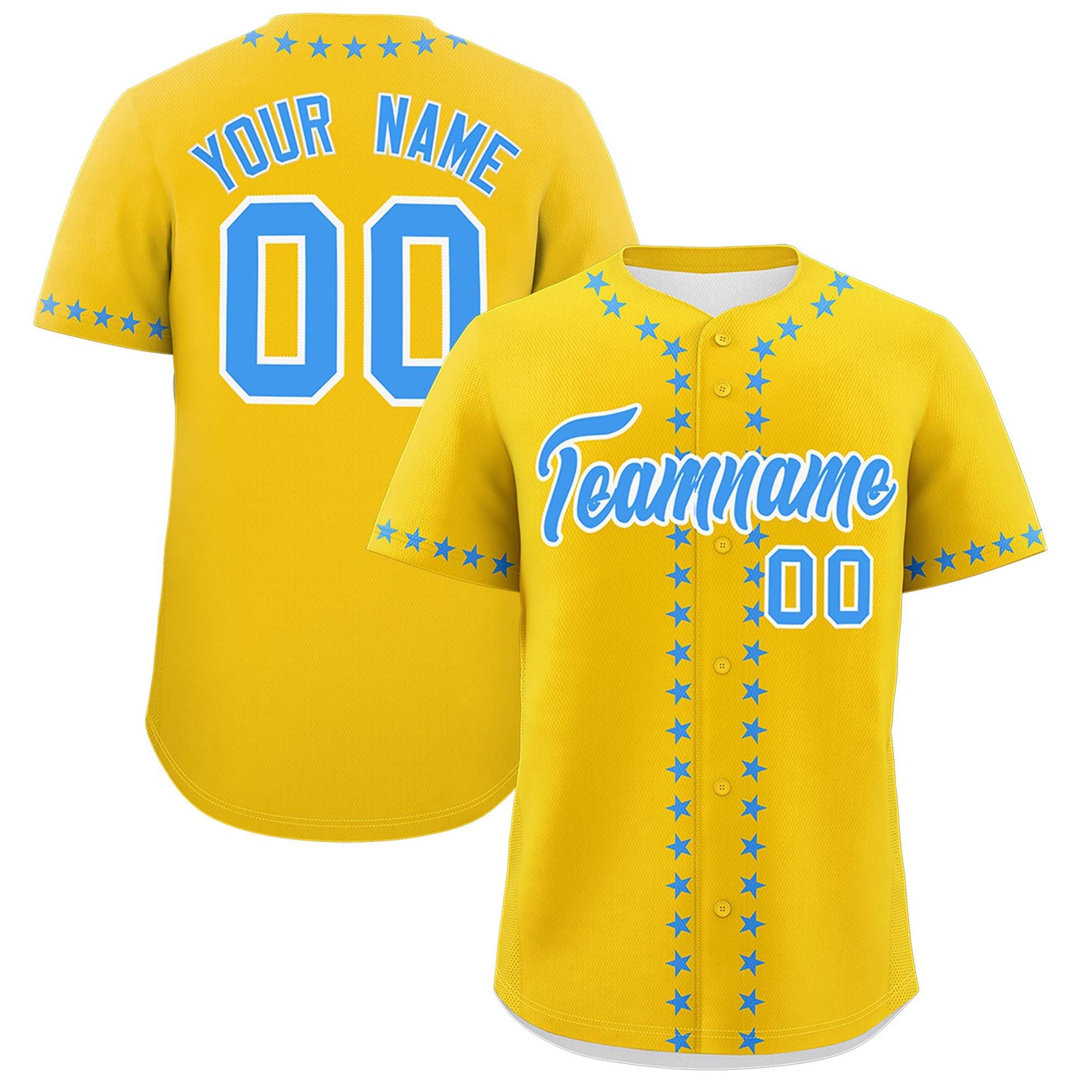 Custom Gold Powder Blue Star Ribbing Authentic Baseball Jersey