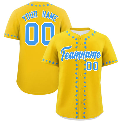 Custom Gold Powder Blue Star Ribbing Authentic Baseball Jersey