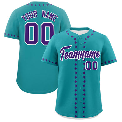 Custom Teal Purple Star Ribbing Authentic Baseball Jersey