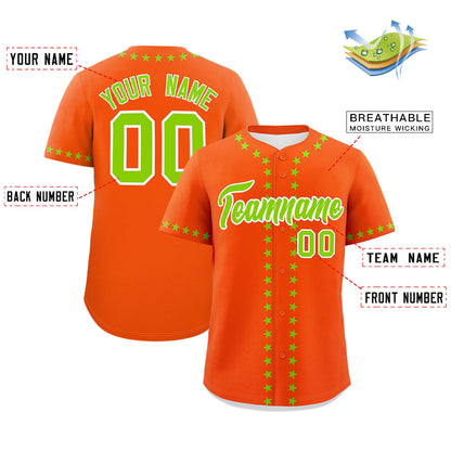 Custom Orange Neon Green Star Ribbing Authentic Baseball Jersey