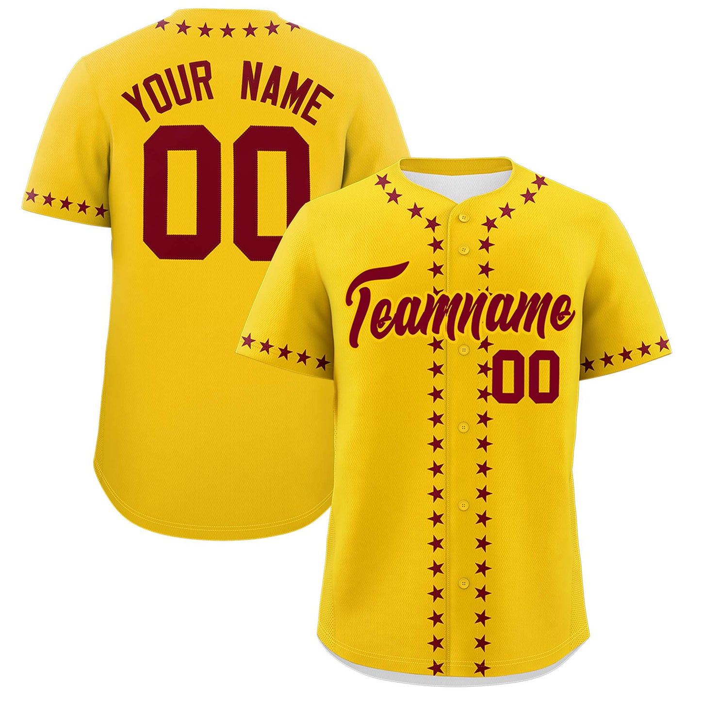 Custom Gold Crimson Star Ribbing Authentic Baseball Jersey