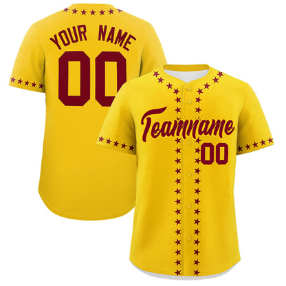 Custom Gold Crimson Star Ribbing Authentic Baseball Jersey