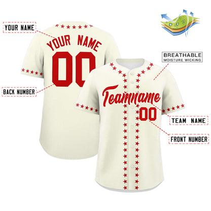 Custom Cream Red Star Ribbing Authentic Baseball Jersey