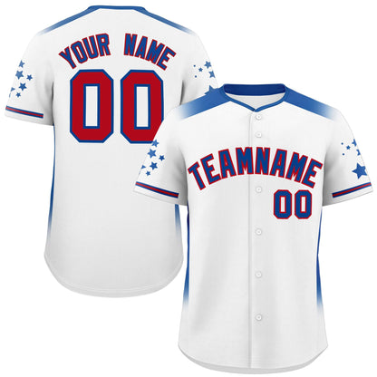 Custom White Royal Gradient Side Personalized Star Pattern Authentic Baseball Jersey