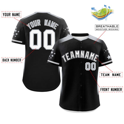 Custom Black Gray Gradient Side Personalized Star Pattern Authentic Baseball Jersey