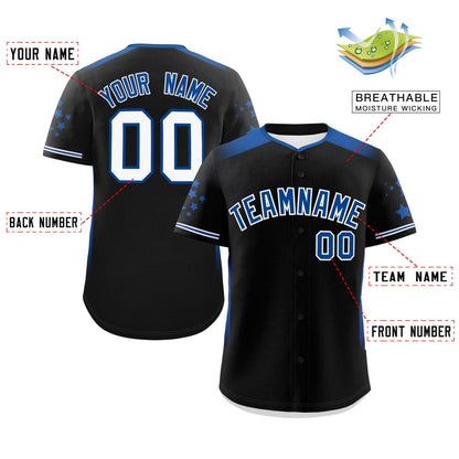 Custom Black Royal Gradient Side Personalized Star Pattern Authentic Baseball Jersey